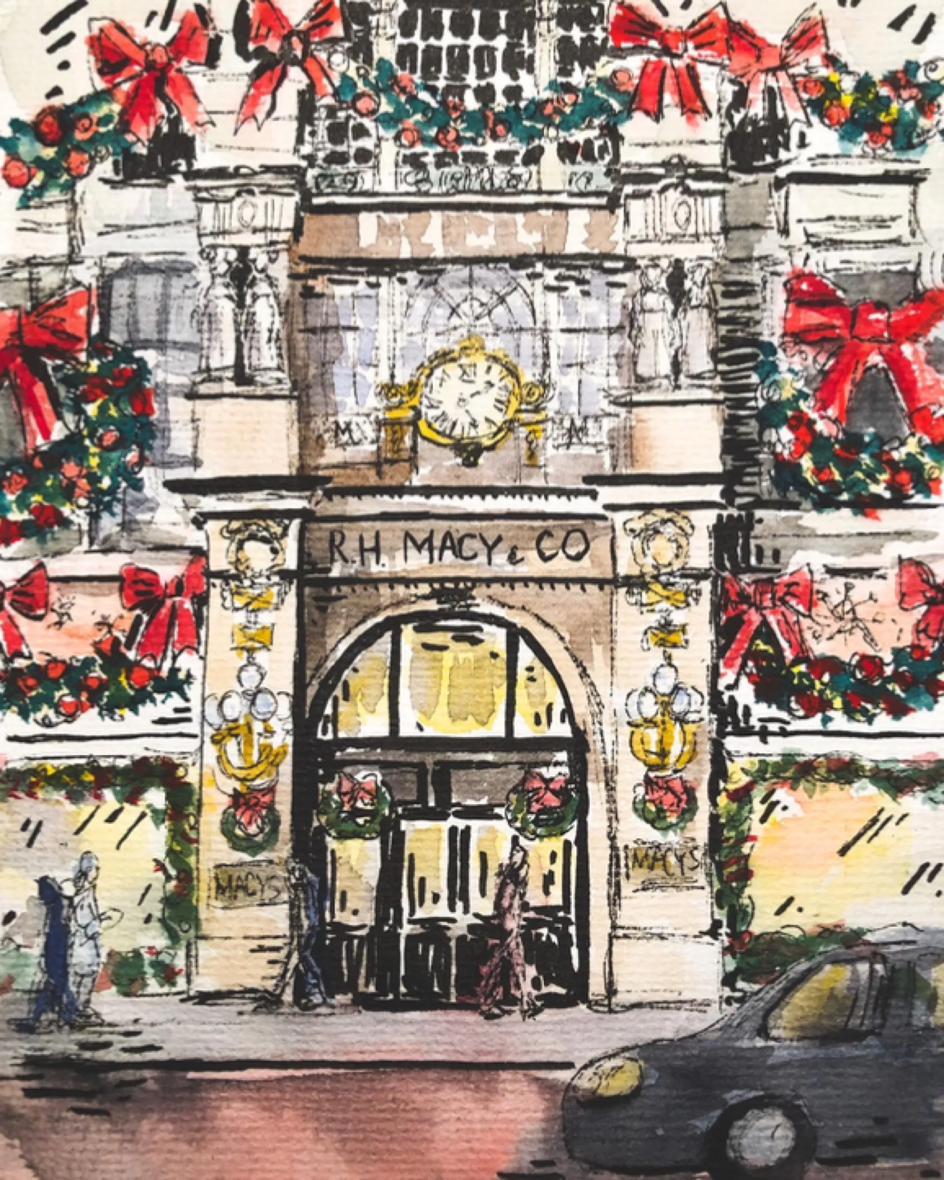 Macy’s at Christmas — print — Watercolor and ink print by Katya Studenaya
