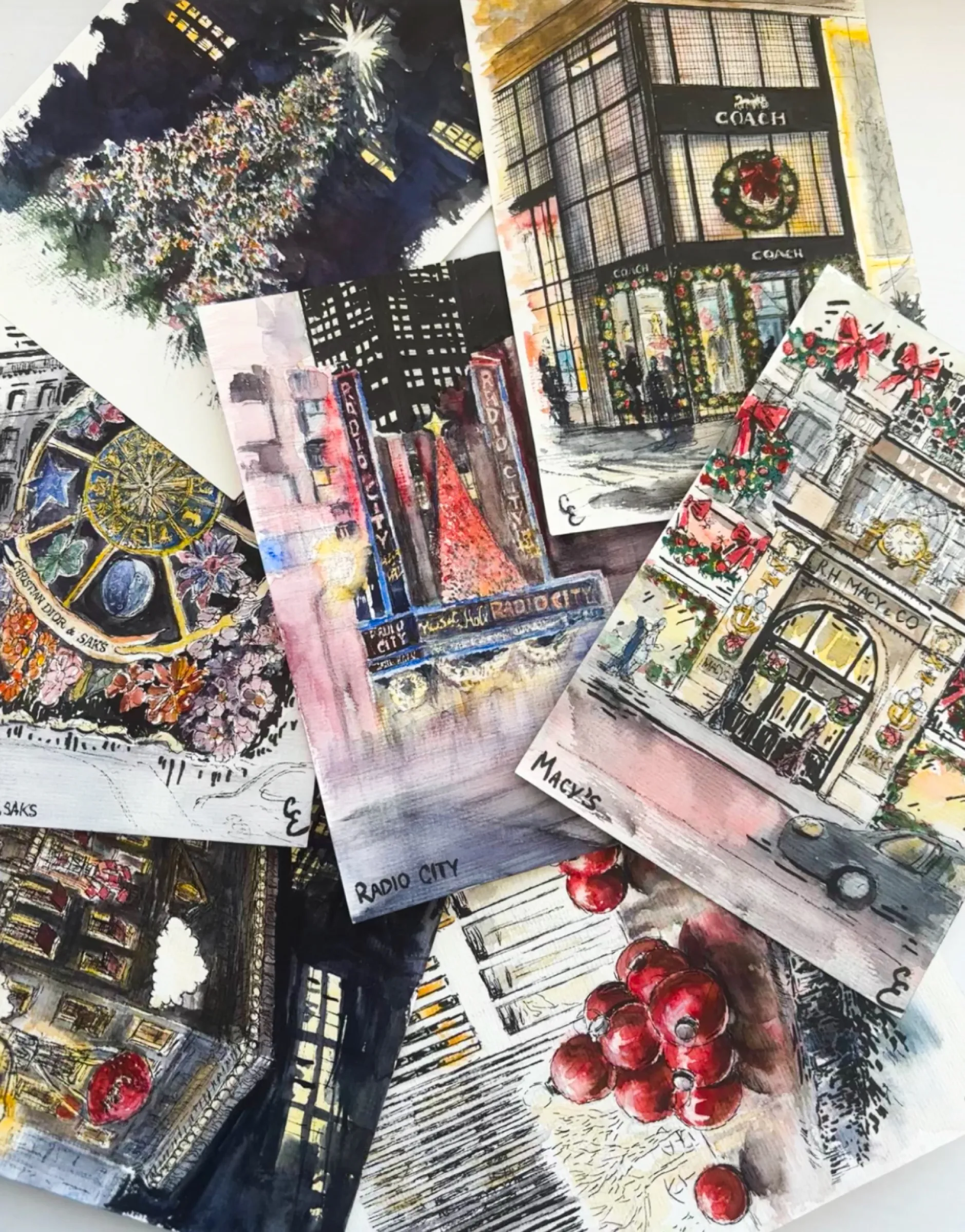 Christmas in New York postcards — Set of watercolor postcards by Katya Studenaya