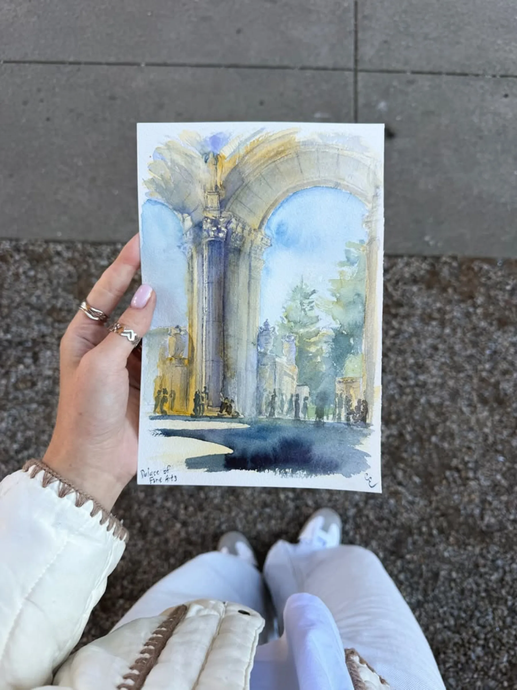 Palace of Fine Arts watercolor in hand