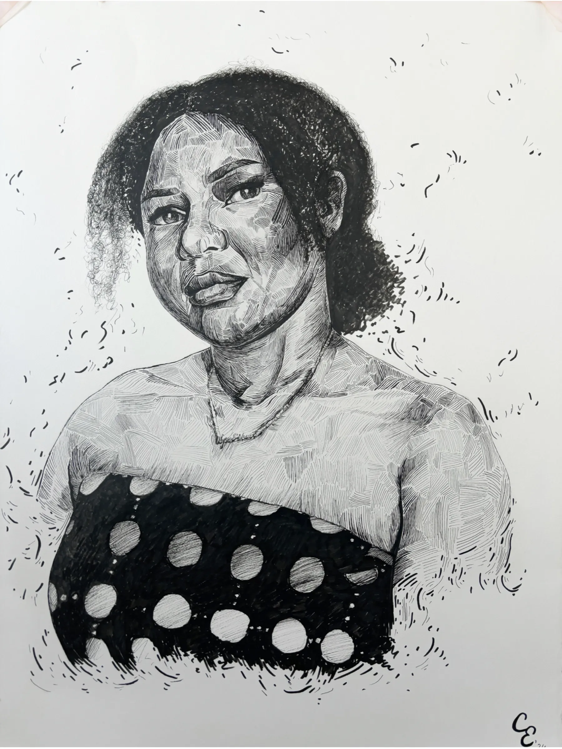 Stephanie — Ink pen on paper by Katya Studenaya